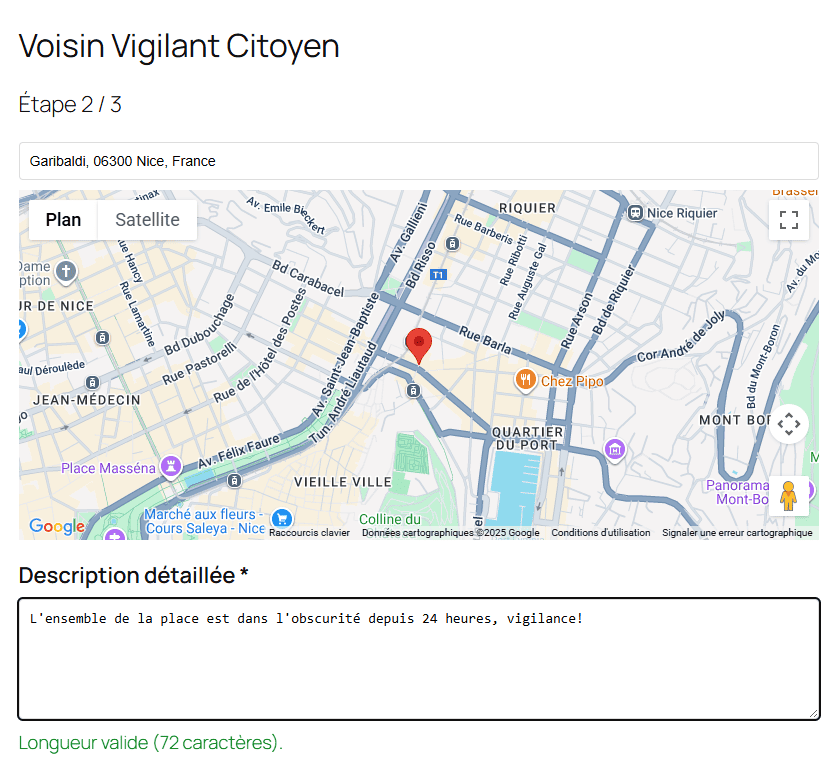 Signaler sur la carte interactive de l'extension WordPress Voisin Vigilant Citoyen.