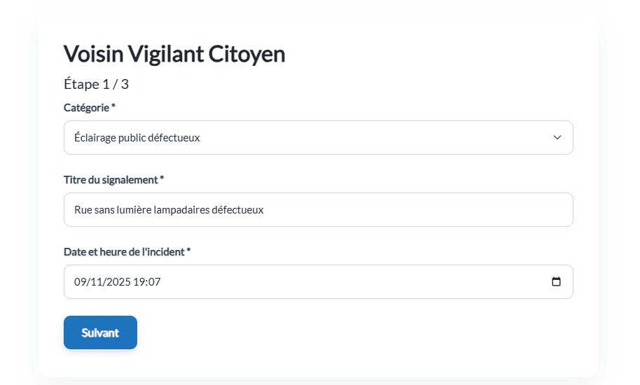 Formulaire de signalement de l'extension Voisin Vigilant Citoyen WordPress